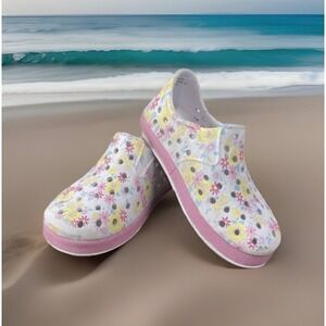 Cat & Jack Slip On Water Shoes Kids Size 5 White Pink Floral Perforated Clogs